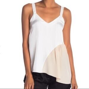 Tibi Silk Blend Two Tone Colorblock Tank Camisole White Womens 6